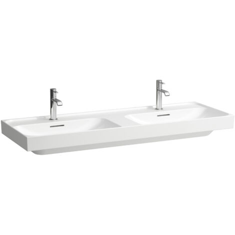 Laufen Meda - Double-lavabo, 130x46 cm, avec trop-plein, 2 trous pour robinetterie, blanc H8141120001041 (1/5)