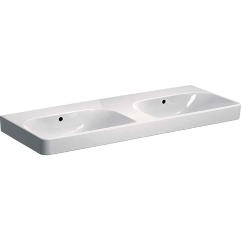 Geberit – Double lavabo 1200x480 mm – 2 trop-pleins – sans trou pour robinetterie – céramique blanche – vasque à encastrer (1/3)