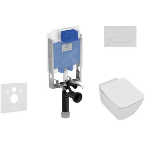 Ideal Standard ProSys - Ensemble pour WC suspendu, cuvette et abattant Strada II, Plaque de déclenchement Oleas M1, Aquablade, (1/5)