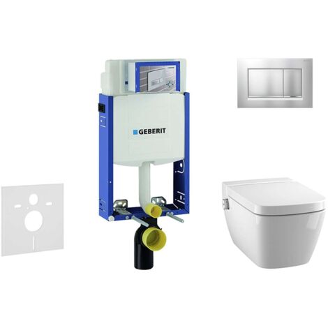 Geberit Kombifix - Bâti-support pour WC suspendu avec plaque de déclenchement Sigma 30, chrome mat/chrome + Tece One – toilette japonaise et abattant, Rimless, SoftClose 110.302.00.5 NT7 (1/5)