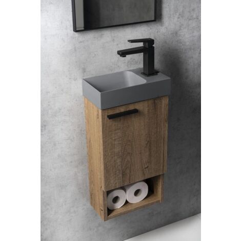PICCOLINO lavabo en béton 30,8x17cm, mélangeur à droite, gris