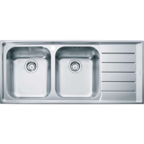 Franke – Évier en inox 2 bacs NEX 621/2 avec égouttoir à droite – Dimensions 1160x510 mm – Acier inoxydable Cr Ni 18/10 – Montage sur plan (1/3)