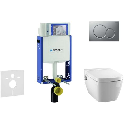 Geberit Kombifix - Bâti-support pour WC suspendu avec plaque de déclenchement Sigma 01, chrome mat + Tece One – toilette japonaise et abattant, Rimless, SoftClose 110.302.00.5 NT3 (1/5)