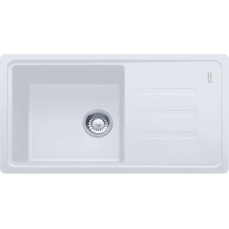 Franke – Évier en fragranit 1 bac 780x435 mm – Égouttoir réversible – Siphon compact 6/4" inclus – Montage sur plan (1/3)