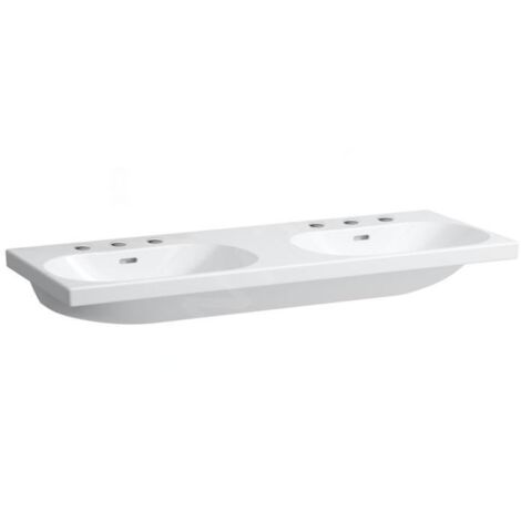 Laufen Lua - Double lavabo de meuble 46x120 cm, sans trop-plein, trous pour robinetterie, LCC, blanc H8140814001581 (1/2)