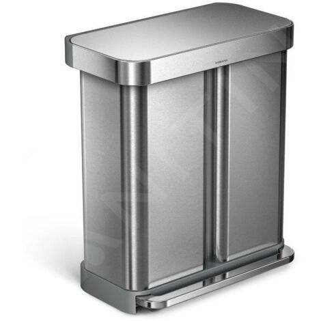 Simplehuman Poubelles - Poubelle de tri sélectif, poche pour sacs, 58 l, inox brossé CW2025 (1/5)