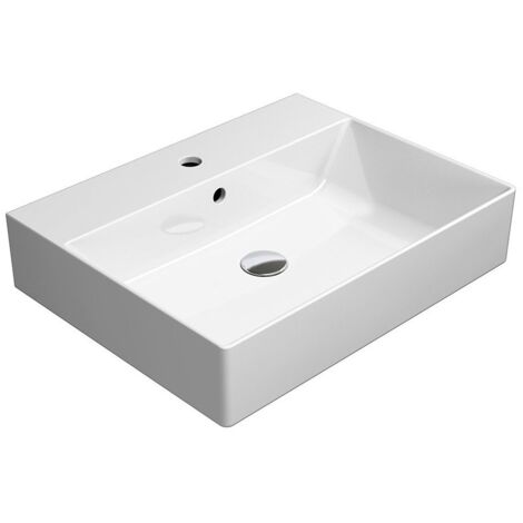 KUBE X lavabo en céramique 60x47cm, bord inférieur groud, blanc ExtraGlaze (1/5)