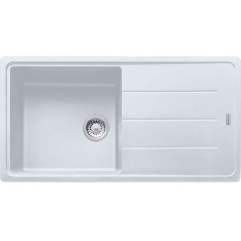 Franke – Évier en granite 1 bac 97x50 cm – Finition blanche – Montage sur plan – Bonde à panier incluse – Siphon compact avec prise lave-vaisselle (1/6)