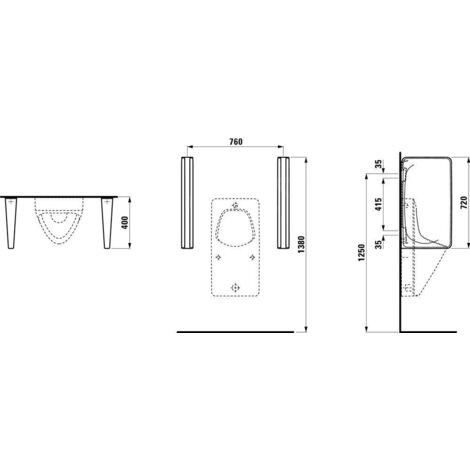 Paroi De Séparation Pour Urinoirs Modena - 40 X 90 Cm, Angles Ronds, Stratifié Phénolique - Pour Toilettes Publiques