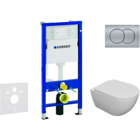 Cuvette suspendue Oudee en céramique – Abattant Softclose – Plaque de déclenchement Delta01 chrome mat – Bâti-support Geberit Duofix