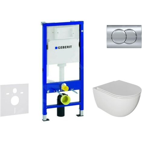 Geberit – Cuvette suspendue Oudee 360x530mm – Bâti-support avec réservoir 12cm – Abattant softclose – Plaque Delta01 chrome brillant