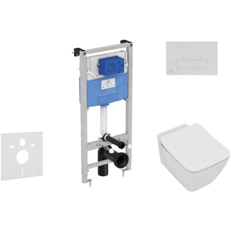 Ideal Standard ProSys - Ensemble pour WC suspendu, cuvette et abattant Strada II, Plaque de déclenchement Oleas M2, Aquablade, (1/5)