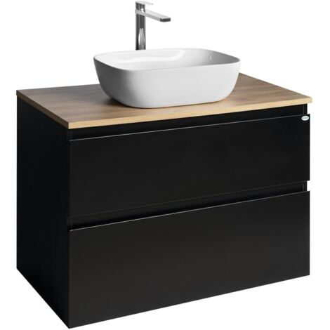 ALTAIR Vanity Unité avec planche 87,5 cm, noir mat/oak emporio (1/5)