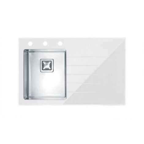 Alveus Crystalix - Évier 860x540 mm, avec commande du vidage, bac à gauche, verre blanc / inox 1099634 (1/2)