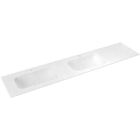 ARUBA Lavabo double gauche, 220x51,5 cm, Rockstone blanc mat (1/5)