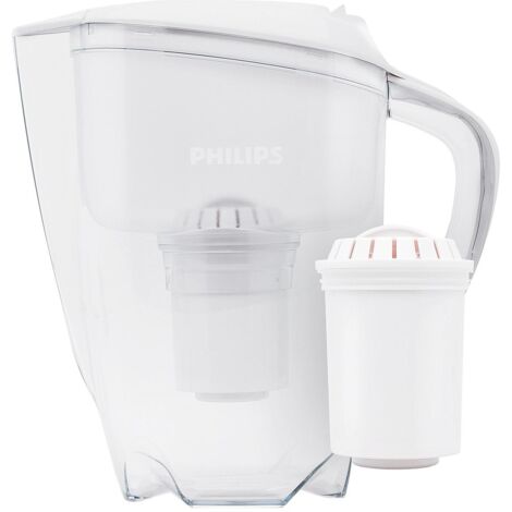 Philips Carafes filtrantes - Carafe filtrante avec micro-filtration, 1500 ml, avec temporisateur, blanc/limpide AWP2920/10