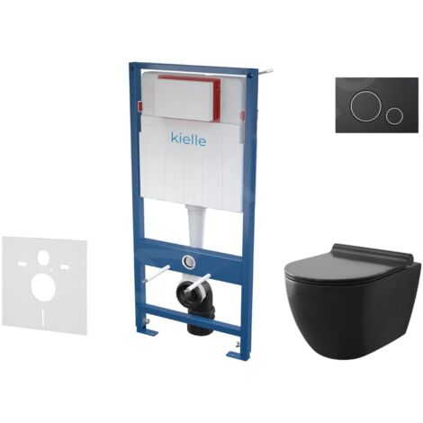 kielle Genesis - Set de bâti-support, cuvette Gaia, abattant softclose et plaque de déclenchement Gemini II, noir mat / chrome (1/5)