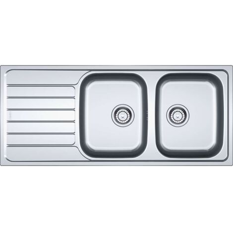 Franke – Évier inox 2 bacs SKX 621 1160x500 mm – Montage sur plan – Bonde à panier 3 1/2“ avec trop-plein – Siphon compact 6/4" (1/4)