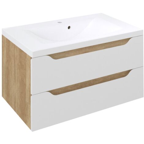 WAVE Vanity Unité 79,7x45x47,8cm, Alabama blanc/oak (1/2)