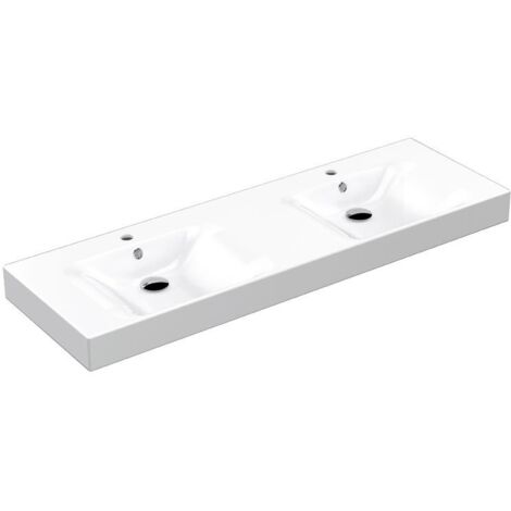 CENTO Double céramique lavabo 140x45cm, blanc (1/4)