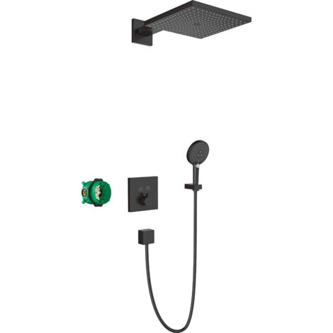 Hansgrohe – Set de douche hydromassante 300mm avec thermostat ShowerSelect encastré – Douche de tête RainAir 1 jet – Noir mat – 27939670