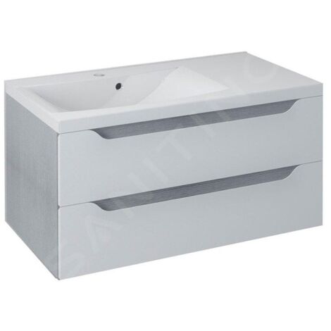 Sapho Wave - Meuble lavabo 900x450x480 mm, gauche, 2 tiroirs, blanc/chêne argenté WA092-3011 (1/5)