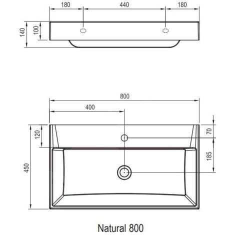 Ravak Natural - Lavabo 800x450 mm, sans trop-plein, trou pour robinet, blanc XJO01280000