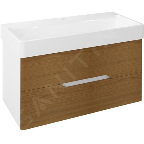 Sapho Mediena - Meuble-vasque 960x510x485 mm, blanc mat/chêne naturel MD102 (1/3)