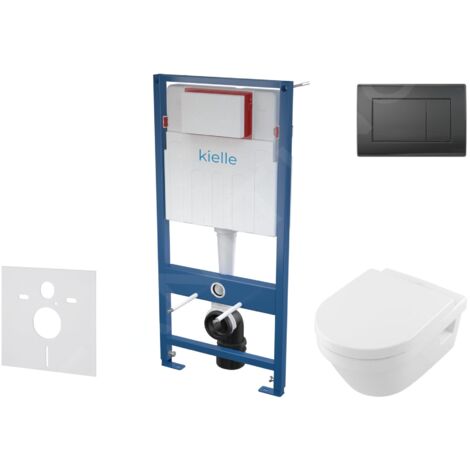 kielle Genesis - Set de bâti-support, cuvette Architectura et abattant softclose, plaque de déclenchement Gemini III, noir mat (1/5)