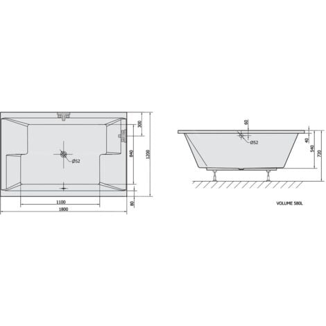 Polysan Baignoires - Baignoire DUPLA, 1800 x 1200 x 540 mm, avec construction, blanc 13711