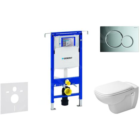 Geberit Duofix - Ensemble bâti-support, cuvette de toilette et siège D-Code, Rimless, SoftClose, plaque Sigma01, chrome