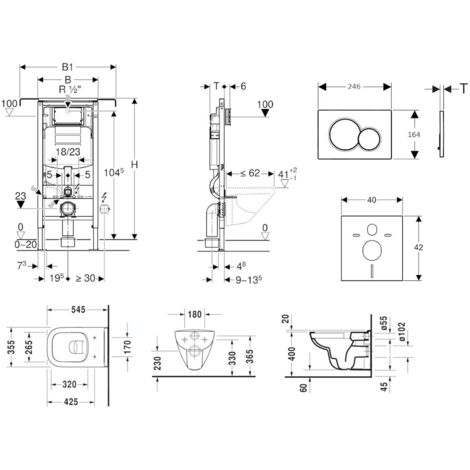 Geberit Duofix - Ensemble bâti-support, cuvette de toilette et siège D-Code, Rimless, SoftClose, plaque Sigma01, chrome