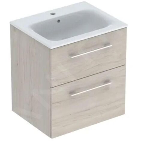 Geberit Selnova Square - Meuble-vasque 635x588x480 mm, avec vasque, 2 tiroirs, noyer clair hickory 501.239.00.1 (1/3)