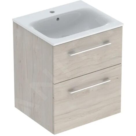 Geberit Selnova Square - Meuble-vasque 635x538x480 mm, avec vasque, 2 tiroirs, noyer clair hickory 501.235.00.1 (1/3)