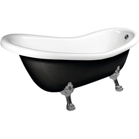 RETRO Freestanding Bath 158x76x71cm, Chrome Matt Legs, Noir/Blanc (1/5)