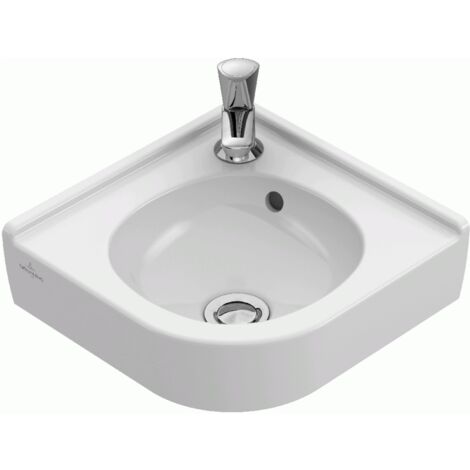 Villeroy & Boch – Lave-mains d'angle 320x320mm – Céramique sanitaire blanc alpin – Fixation murale incluse – Pour robinetterie monotrou (1/6)