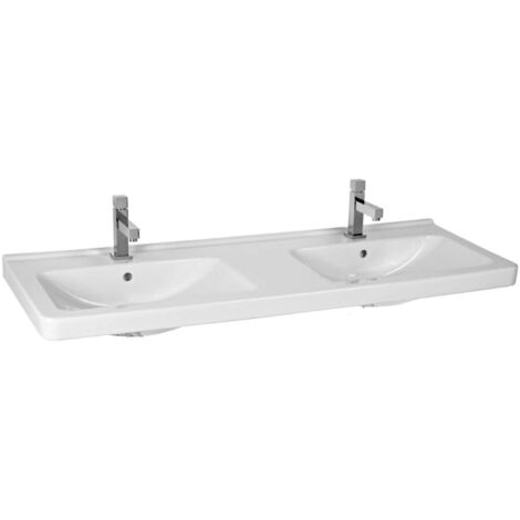 Jika Cubito - Double-lavabo 130x49 cm, 2 trous pour robinet, Jika Perle, blanc H8144201001041 (1/5)