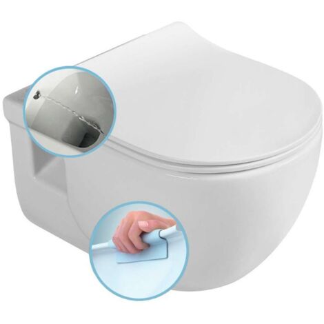 Sapho – WC suspendu Rimless avec douchette de bidet – Céramique blanche – Dimensions 355 x 530 mm – 100612