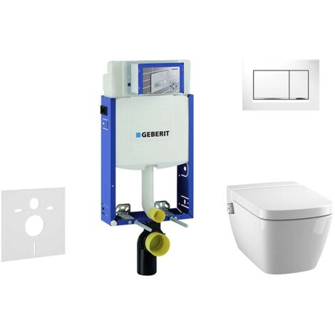Geberit Kombifix - Bâti-support pour WC suspendu avec plaque de déclenchement Sigma 30, blanc/chrome brillant+ Tece One – toilette japonaise et abattant, Rimless, SoftClose 110.302.00.5 NT5 (1/5)
