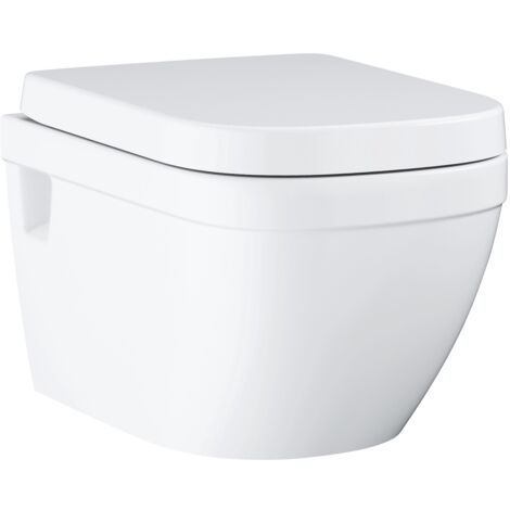 Grohe – WC suspendu sans bride avec abattant Duroplast softclose – Porcelaine vitrifiée blanche – Chasse 3/5L – Sortie horizontale – 39703000