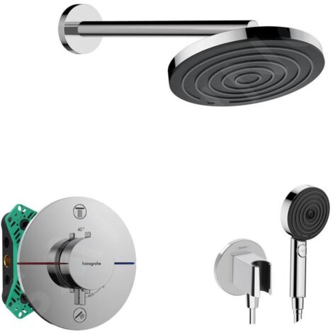 Hansgrohe - Set de douche avec thermostat encastré, corps d’encastrement, diamètre 26 cm, 3 jets, chrome SANI21HHH002 (1/5)