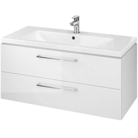 Cersanit – Meuble avec lavabo simple 46x99x45 cm – 2 tiroirs – Panneaux agglomérés blanc – Installation suspendue – S801191DSM (1/2)