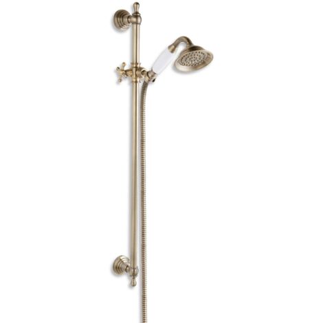 Barre de douche laiton antique 780mm avec flexible 1500mm – Pomme de douche pluie – Curseur de douche à main inclus – Ferro