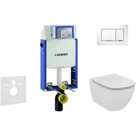 Geberit Kombifix - Bâti-support pour WC suspendu avec plaque de déclenchement Sigma 30, blanc/chrome brillant + Ideal Standard (1/5)