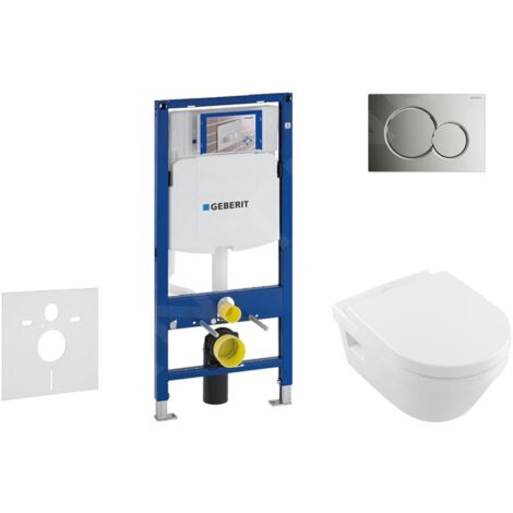 Geberit Duofix - Bâti-support pour WC suspendu avec plaque de déclenchement Sigma 01, chrome brillant + Villeroy Boch – cuvette et abattant, DirectFlush, SoftClose, CeramicPlus 111.300.00.5 NB2 (1/5)