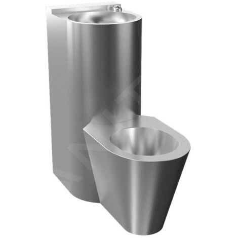 Sanela WC en inox - Ensemble WC à poser / lavabo , piezo, Antivandalisme, inox mat SLWN 28P (1/2)