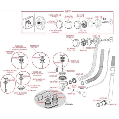 Alcadrain Garnitures de vidage - Kit vidange et trop-plein pour baignoire, longueur 800 mm, blanc A51BM-80