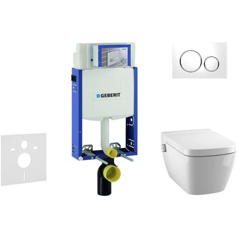 Geberit Kombifix - Bâti-support pour WC suspendu avec plaque de déclenchement Sigma 20, blanc/chrome brillant + Tece One – toilette japonaise et abattant, Rimless, SoftClose 110.302.00.5 NT4 (1/5)