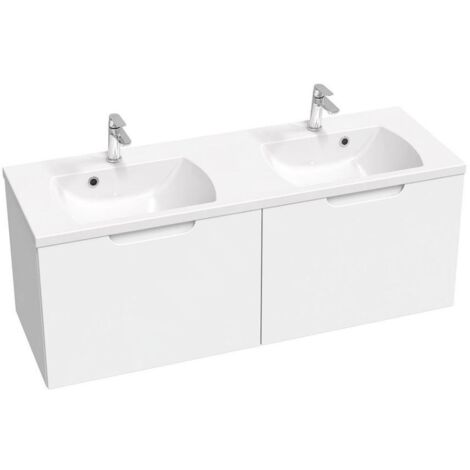 Ravak Classic II - Meuble lavabo 1294x446x470 mm, 2 tiroirs, blanc brillant X000001482 (1/4)