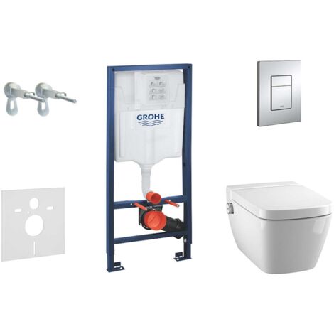 Grohe – Bâti-support WC Rapid SL – Toilettes japonaises Rimless avec douchette Tece – Abattant SoftClose – Plaque de déclenchement Skate Cosmo